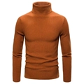 Maglione uomo attillato a collo alto color caramello con motivo a coste verticali - Taglia M / Top / Colore caramello