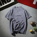 Men's dark gray linen cotton short sleeve Henley t-shirt with natural wood buttons - Gray (2-Button)