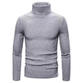 Maglione a dolcevita grigio chiaro slim fit da uomo con trama a costine verticali - Grigio chiaro