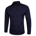 Slim fit men's long sleeve business casual shirt in navy blue with classic collar - Royal Blue