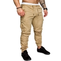 Men's khaki cargo joggers with multiple pockets and elastic cuffs in street style - M / Bottoms / Khaki