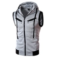 Men's slim fit hooded sleeveless vest in heather grey with decorative zippers - 3XL / Tops / Light Gray