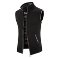 Detail of men's knitted vest showing contrast gray trim and soft fleece check lining - M / Tops / Black