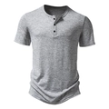 T-shirt Henley da uomo grigio chiaro a maniche corte con abbottonatura frontale - Taglia S / Top / Grigio chiaro