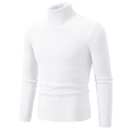 Detail shot of the white ribbed knit texture and turtleneck design on men's winter sweater - M / Tops / White