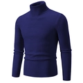 Men's navy blue turtleneck sweater with vertical ribbed knit and slim fit design - M / Tops / Navy Blue