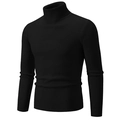 Slim fit black turtleneck sweater for men with classic vertical ribbed knit texture - M / Tops / Black