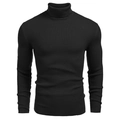 Close-up of the vertical ribbed knit texture on a black men's turtleneck sweater - Black