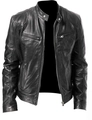 Giacca da moto in pelle nera da uomo con colletto alla coreana e spalle trapuntate - Taglia S / Top / Nero