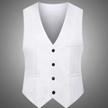 Slim fit wit zakelijk vest voor heren met V-hals en zwarte knopen op grijze achtergrond - M / Wit