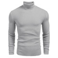 Close-up of light grey ribbed knit texture on men's fitted turtleneck sweater - Light Gray
