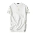 Men's short sleeve white linen henley shirt with classic three-button collar detail - White (3-Button)