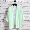 Mint green loose kimono cardigan with three-quarter sleeves and open front design - Bean Green