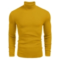 Close-up of mustard yellow turtleneck sweater featuring premium ribbed knit texture - Yellow