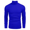 Detailed view of royal blue ribbed turtleneck sweater with slim fit knit texture - Sapphire Blue
