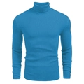Men's blue slim fit turtleneck sweater with vertical ribbed texture and long sleeves - Light Blue