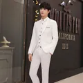 Slim fit three-piece white men suit with blazer vest and trousers for wedding business - M / Top And Bottom / White