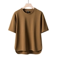 Brown breathable piqué cotton loose fit t-shirt with curved hem and Cordura fabric - Tan