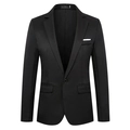 Men's slim fit single breasted black blazer with notch lapel and decorative pocket square - S / Black