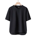 Men's loose black short-sleeve T-shirt with Cordura fabric and curved hem detail - Black