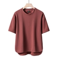 Brick red short sleeve t-shirt with loose fit, drop shoulders and irregular hem line - Burgundy