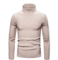Men's slim fit turtleneck knit sweater in oatmeal beige with vertical ribbed texture - Beige
