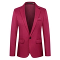 Men's slim fit suit jacket in deep magenta color with single button and notched lapel - S / Burgundy