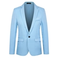Slim fit men's light blue business blazer jacket with flat collar and single button closure - S / Light Blue