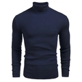 Men's slim fit turtleneck ribbed knit sweater in navy blue with long sleeves - Dark Blue
