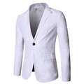 Slim fit white men's suit jacket with single-breasted design and notch lapel - White