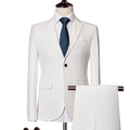 Slim fit three-piece men's suit in off-white with striped tie and formal trousers - S / White