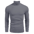 Slim fit men's dark grey turtleneck knit sweater with classic vertical ribbed texture - Dark Gray