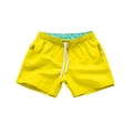 Men's bright yellow quick-dry beach shorts with elastic drawstring waist and floral lining - S / Bottoms / Yellow