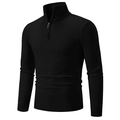 Schwarzer Herrenpullover mit Halbreißverschluss, Stehkragen und Rippstrickbündchen - Schwarz