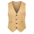 Slim fit golden brown formal vest for men featuring a classic V-neck and four buttons - 3XL / Tops / Khaki