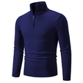 Marineblauer Herren-Strickpullover in schmaler Passform mit Stehkragen und Reißverschluss - Marineblau