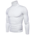 Slim fit white men's turtleneck knit sweater with ribbed cuffs on white background - M / Tops / White