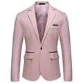 Slim fit single breasted pink blazer for men featuring floral pocket square detail - Pink