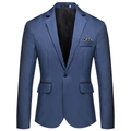 Slim fit men's indigo blue blazer with single button closure and contrast pocket trim - Sapphire Blue
