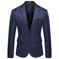 Men's slim fit single-breasted blazer in navy blue with elegant satin finish - XL / Tops / Navy Blue