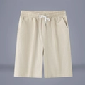 Men's breathable linen cotton casual shorts with elastic drawstring waist in khaki color - Khaki