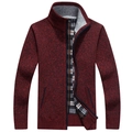 Cardigan uomo in maglia spessa con fodera in pile calda e collo alto rosso scuro - Taglia S / Top / Borgogna