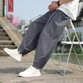 Pantaloni casual da uomo in cotone e lino a gamba larga grigio scuro per l'estate - Grigio