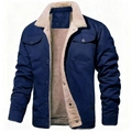 Navy blue men's worker jacket with warm faux shearling lining and chest pockets - S / Dark Blue