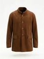 Men's brown corduroy business casual blazer with stand collar and button-down front - S / Coffee