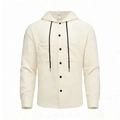 Classic men's off-white hooded long sleeve casual shirt with front pockets and drawstrings - S / Off White