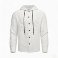 Classic white long sleeve hooded shirt for men with black buttons and dual chest pockets - S / White