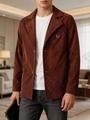 Men's tan corduroy blazer with notched lapel and single breasted button design - S (US Size) / Coffee