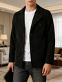 Men's black corduroy blazer jacket with slim fit design for smart business casual wear - S (US Size) / Black