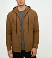 Classic men's long sleeve hooded shirt jacket in tan with double chest pockets - S / Brown